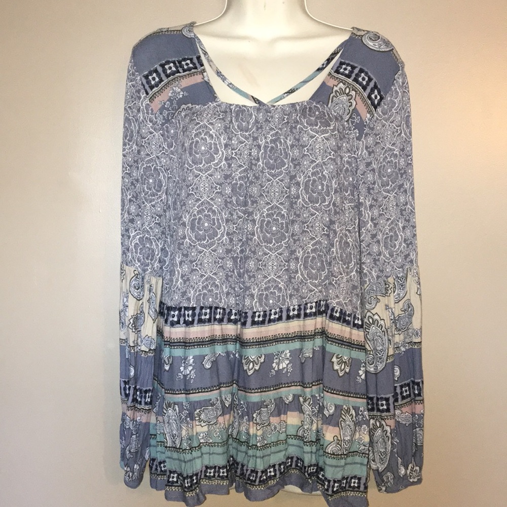 KNOX ROSE Boho Long Sleeve Blouse Sz Large